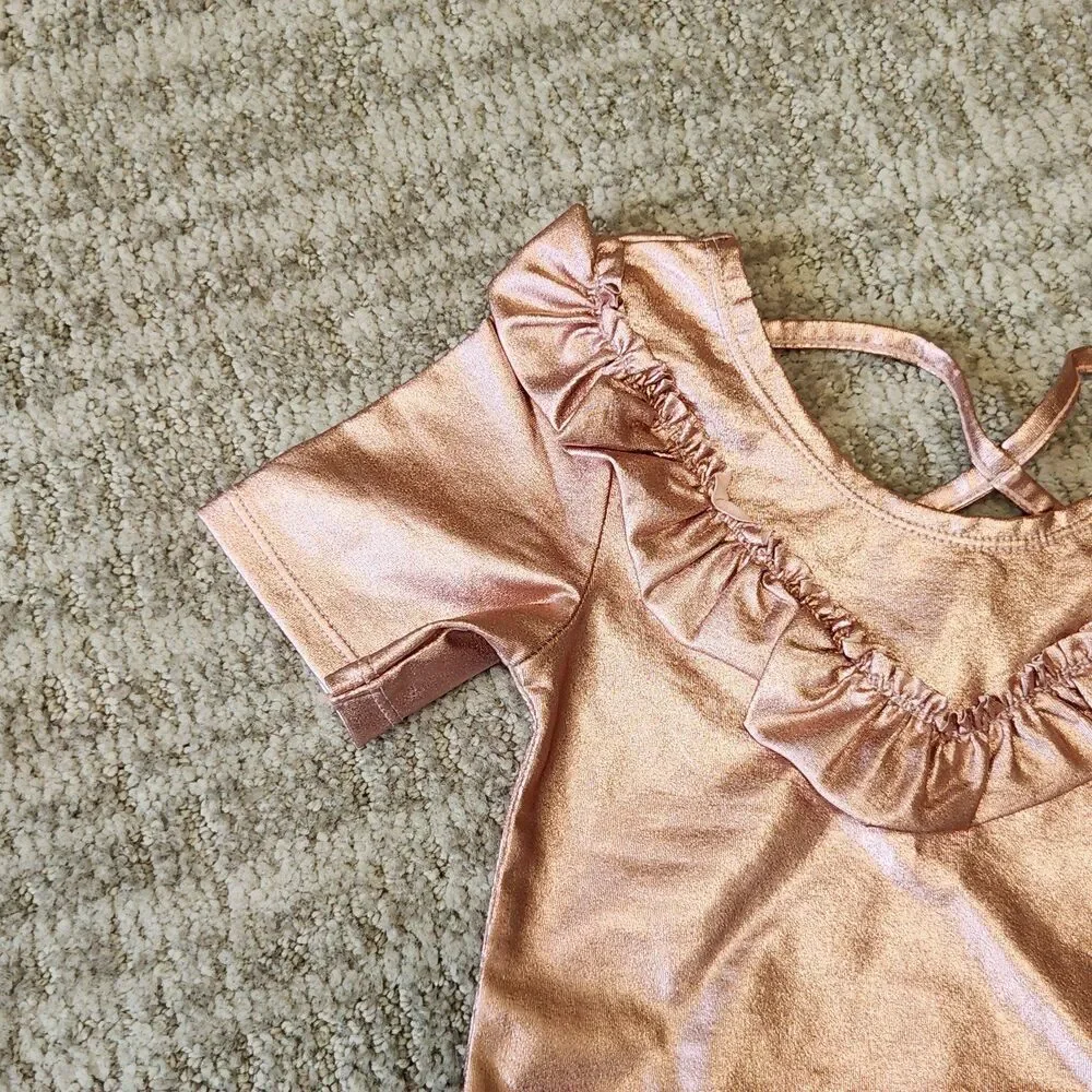 H&M girls frilled bodysuit metallic pink leotard size 4-6 years
